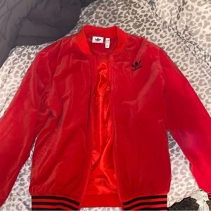 Adidas red suede playing card jacket